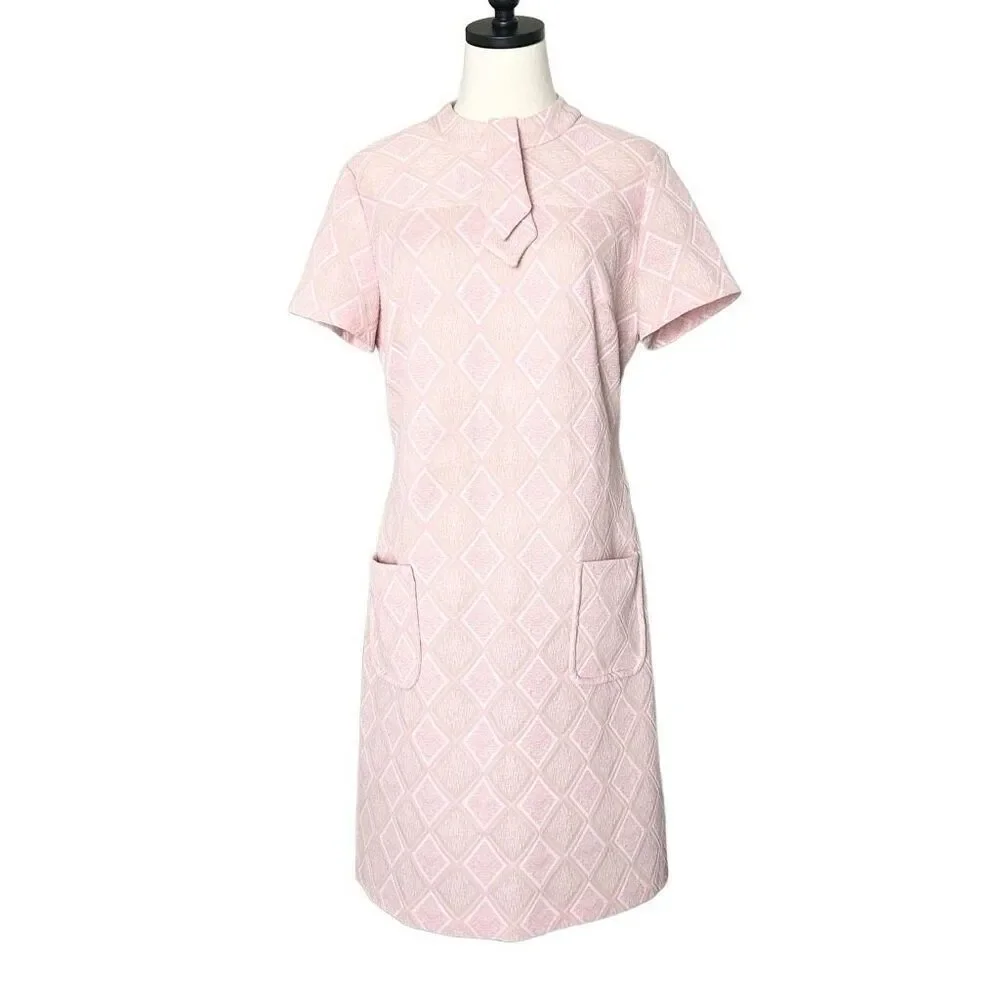 Vintage Pink Geometric Midi Dress - Picture 1 of 4